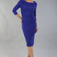 model wearing a divacatwalk Seed Spotlight Round Collar Dress 3/4 sleeve knee length in palace blue colour