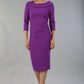 model wearing a divacatwalk Seed Spotlight Round Collar Dress 3/4 sleeve knee length in amethyst purple colour