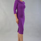 model wearing a divacatwalk Seed Spotlight Round Collar Dress 3/4 sleeve knee length in amethyst purple colour