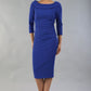 model wearing a divacatwalk Seed Spotlight Round Collar Dress 3/4 sleeve knee length in monaco blue colour