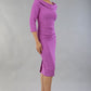 model wearing a divacatwalk Seed Spotlight Round Collar Dress 3/4 sleeve knee length in magenta mist colour