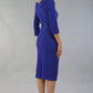 model wearing a divacatwalk Seed Spotlight Round Collar Dress 3/4 sleeve knee length in palace blue colour