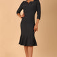 model wearing a diva catwalk Seed Brecon Fishtail Sleeved Dress in slate grey colour