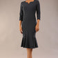 model is wearing a diva catwalk Seed Brecon Fishtail Sleeved Dress in slate grey colour front