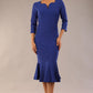 model is wearing a diva catwalk Seed Brecon Fishtail Sleeved Dress in monaco blue colour front