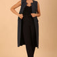 model wearing a divacatwalk Seed Harvard Sleeveless Coat midi length in Slate Grey colour front