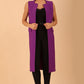 model wearing a divacatwalk Seed Harvard Sleeveless Coat midi length in Amethyst Purple colour front