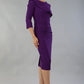 model wearing a diva catwalk Seed Aspley Sleeved Pencil Skirt Casual Dress with 3/4 sleeve and knee length in imperial purple colour