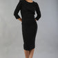 model wearing a diva catwalk Seed Aspley Sleeved Pencil Skirt Casual Dress with 3/4 sleeve and knee length in black colour