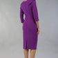 model wearing a diva catwalk Seed Aspley Sleeved Pencil Skirt Casual Dress with 3/4 sleeve and knee length in amethyst purple colour