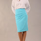 model wearing a diva catwalk Pacific Pencil Skirt with faux wrap detail and pleating on the skirt and knee length in sky blue colour