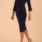 Model wearing diva catwalk Seed Orla Asymmetric Pencil Dress in Navy Blue front side
