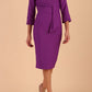 Model wearing diva catwalk Seed Orla Asymmetric Pencil Dress in Amethyst Purple front