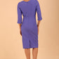 model wearing seed couture zara pencil skirt dress in dawn indigo with asymmetric neckline with sleeves back