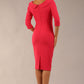 model is wearing diva catwalk seed axford pencil sleeved dress with rounded folded collar in opera pink back