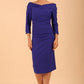 model wearing a diva catwalk Seed Miranda Bardot Neckline Pencil Dress with 3/4 sleeve in Palace Blue colour