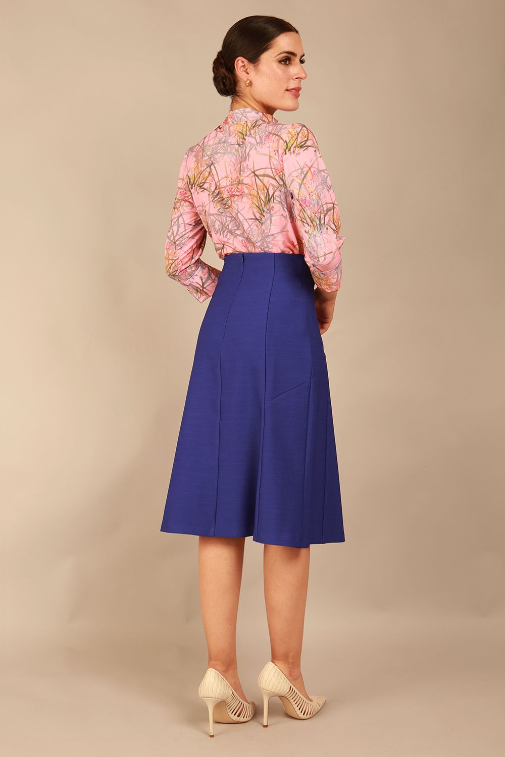 model wearing a diva catwalk Seed Esme Skirt below the knee length in palace blue colour