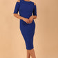 model is wearing diva catwalk solway pencil dress cold shoulder detail and rounded neckline in Cobalt Blue front side