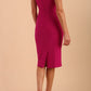 Model wearing Diva Catwalk Polly Rounded Neckline Pencil Cap Sleeve Dress with pleating across the tummy area in Magenta Haze front back