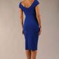 Model wearing Diva Catwalk Polly Rounded Neckline Pencil Cap Sleeve Dress with pleating across the tummy area in Cobalt Blue back