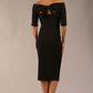 model wearing a diva catwalk Estonia Off shoulder Pencil Dress elbow length sleeve and knee length in black colour