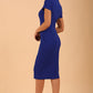 model wearing a diva catwalk Stepford Pencil Dress short sleeves round neckline knee length in cobalt blue colour front side