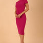 model wearing a diva catwalk Stepford Pencil Dress short sleeves round neckline knee length in magenta colour front