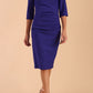Model wearing diva catwalk Seed Royale Rounded Neckline Pencil Dress in Palace Blue front