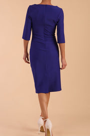 Model wearing diva catwalk Seed Royale Rounded Neckline Pencil Dress in Palace Blue back