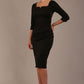 model is wearing a diva catwalk hathaway sweetheart neckline pencil dress in black against a plain background front view