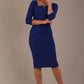 model is wearing a diva catwalk hathaway sweetheart neckline pencil dress in cobalt blue against a plain background front view