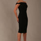 Model wearing the Diva Cloud Luxury Ripple Crepe cloud off-shoulder dress  design in black front image against a plain background