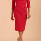 model is wearing diva catwalk polly sleeved pencil dress with low rounded neckline at the back in Raspberry Pink front