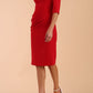 Model wearing diva catwalk Marcel Folded Collar Pencil Dress in Scarlet Red side