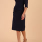 Model wearing diva catwalk Marcel Folded Collar Pencil Dress in Navy Blue front