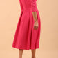 Model wearing Diva Catwalk Chesterton Sleeved dress with oversized collar detail and a-line swing pleated skirt in colour fuchsia pink back