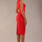  model wearing diva catwalk primula pencil skirt dress in pink with pleating on one side and sleeveless design in colour electric red back image