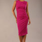  model wearing diva catwalk primula pencil skirt dress in pink with pleating on one side and sleeveless design in colour Magenta Haze front image