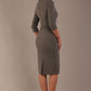 model is wearing the Diva Catwalk Ubrique pencil dress with Long sleeves and keyhole detail in Castlerock Grey fabric colour back (Castlerock Grey)