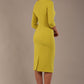 model is wearing the Diva Catwalk Ubrique pencil dress with Long sleeves and keyhole detail in Citrus Green fabric colour back (Citrus Green)