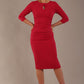 model is wearing the Diva Catwalk Ubrique pencil dress with Long sleeves and keyhole detail in Raspberry Pink fabric colour (Raspberry Pink)