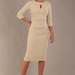 blonde model wearing diva catwalk ubrique pencil dress with a keyhole detail and sleeves in sandshell beige  front  (Sandshell Beige)