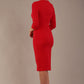 model wearing diva catwalk ubrique pencil dress with a keyhole detail and sleeves in scarlet red back (Scarlet Red)
