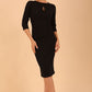 model is wearing the Diva Catwalk Ubrique pencil dress with Long sleeves and keyhole detail in Black colour