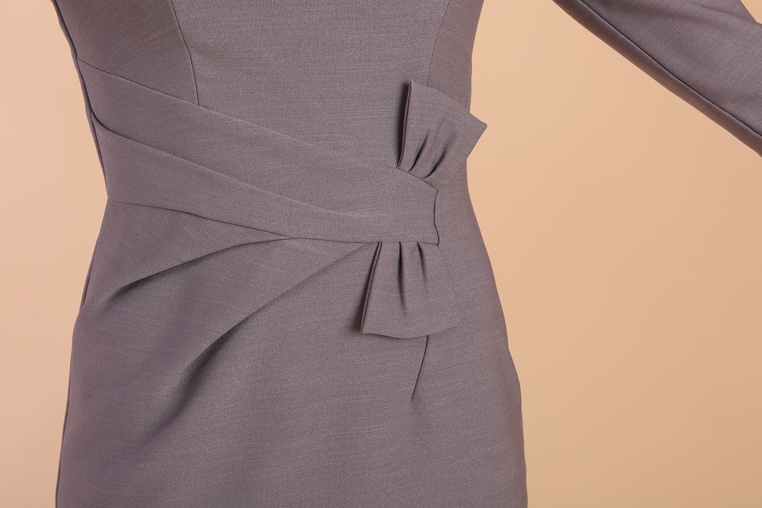 Model wearing diva catwalk Seed Andante Pencil Skirt Dress in Sky Grey detail