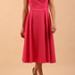 model is wearing divacatwalk Chesterton Sleeveless a-line swing dress in fuchsia pink with oversized collar front