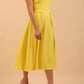 model is wearing divacatwalk Chesterton Sleeveless a-line swing dress in blazing yellow with oversized collar front
