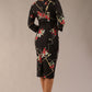 model wearing a diva catwalk Nadia Print Contour Stretch Dress in vintage rose print