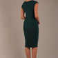 model wearing diva catwalk lydia sleeveless pencil flattering fitted plain dress with split neckline and pleating across the body green gables back (Green Gables)