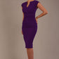 model wearing diva catwalk lydia sleeveless pencil flattering fitted plain dress with split neckline and pleating across the body passion purple front (Passion Purple)